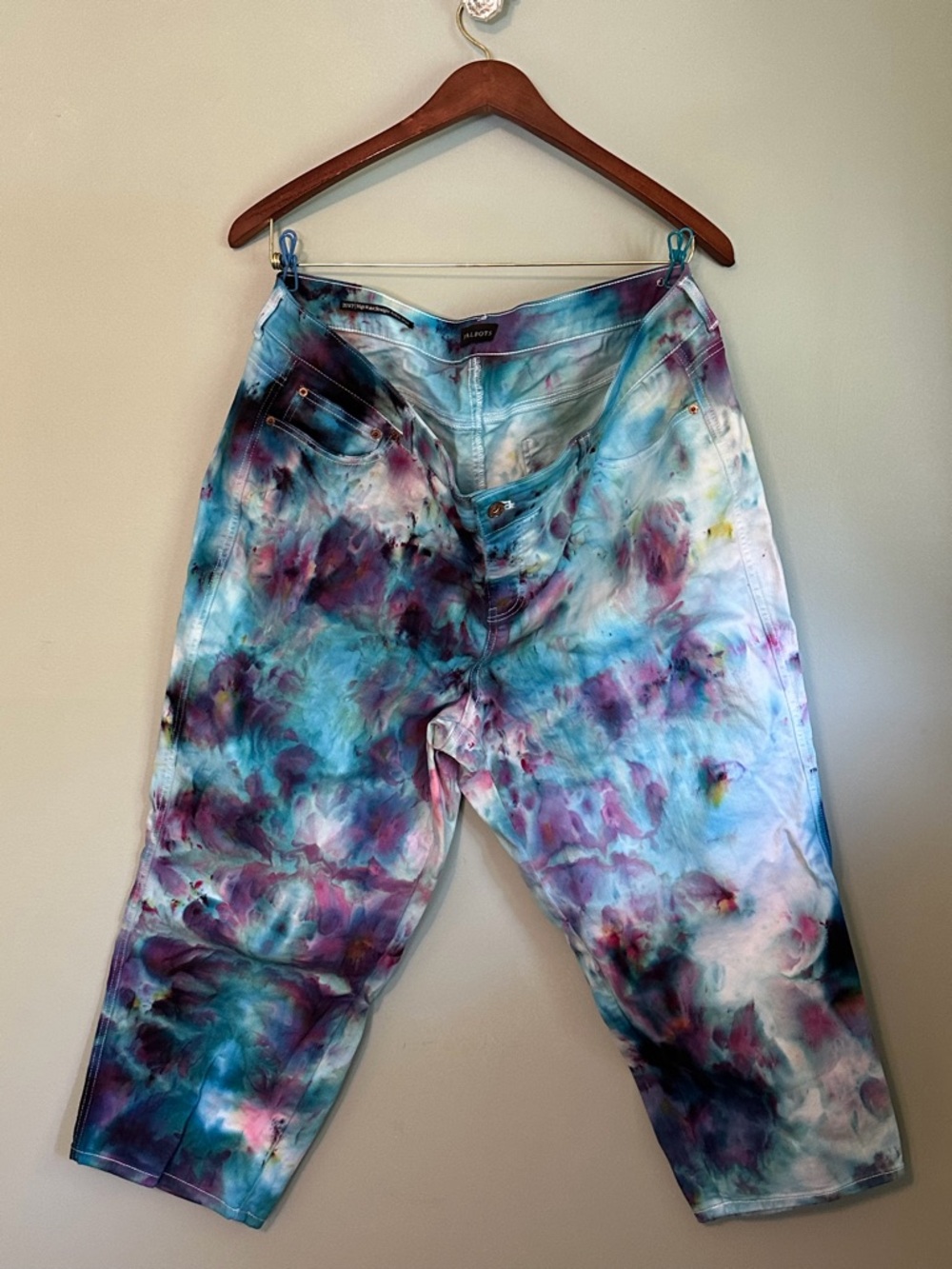 Talbots Tie-Dye High Waist Straight Ankle Jeans - Blue, Purple, Teal